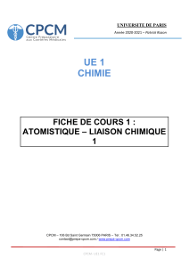 Fiche de cours 1 : Atomistique et liaison chimique &ndash; UE1 Chimie