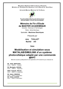 Mod&eacute;lisation et simulation d'un syst&egrave;me photovolta&iuml;que avec MPPT sous MATLAB/SIMULINK
