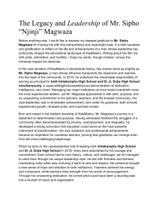 Legacy and Leadership of Mr. Sipho Magwaza: Educational Visionary