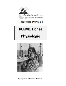 Fiches PCEM1 Physiologie : M&eacute;tabolisme, Cardiovasculaire et Douleur