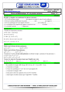 Devoir de Math&eacute;matique 5&egrave;me - Exercices sur la sym&eacute;trie, calculs et puissances