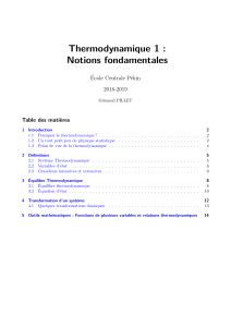Cours Thermodynamique 1 : Notions Fondamentales