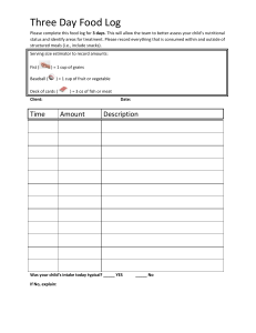 Three Day Food Log for Child Nutrition Assessment