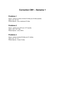 Correction CM1 Semaine 1 : Probl&egrave;mes Math&eacute;matiques