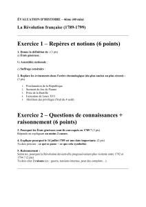 &Eacute;valuation d'histoire 4&egrave;me : R&eacute;volution fran&ccedil;aise (1789-1799)