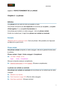 Le&ccedil;on 2 : La phrase - Perfectionnement de la langue