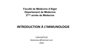 Introduction &agrave; l'Immunologie - Cours de M&eacute;decine