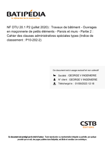 NF DTU 20.1 P2 : Clauses administratives sp&eacute;ciales pour ma&ccedil;onnerie