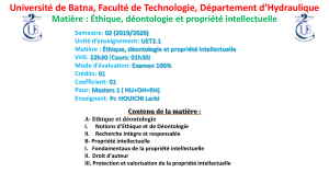 &Eacute;thique, d&eacute;ontologie et propri&eacute;t&eacute; intellectuelle - Master 1