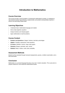 Introduction to Mathematics Course Syllabus