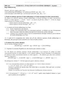 Exercice Chimie : &Eacute;volution d'un Syst&egrave;me Chimique