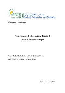 Algorithmique & Structures de donn&eacute;es 1: Cours & Exercices corrig&eacute;s (2023)