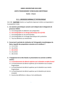 Examen de Gyn&eacute;cologie-Obst&eacute;trique 2019-2020 - UE Grosse Normale et Pathologique