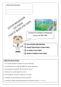 Cours de physique : Actions m&eacute;caniques, forces, poids et masse