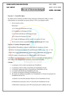 Devoir d'&eacute;lectrotechnique : Circuits RL, Monophas&eacute;, Triphas&eacute;