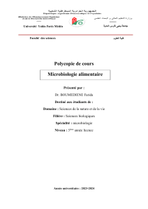 Polycopie de cours en Microbiologie alimentaire - Universit&eacute; Yahia Far&egrave;s M&eacute;d&eacute;a