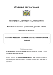 Facteurs associ&eacute;s aux anomalies du spermogramme &agrave; Bangui