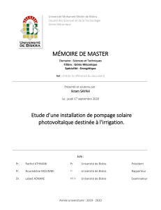 Syst&egrave;me de pompage photovolta&iuml;que pour l'irrigation - M&eacute;moire de Master