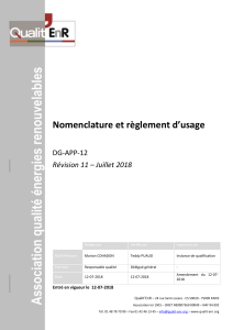 R&egrave;glement Qualit'EnR : Nomenclature des qualifications