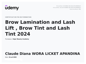 CERTIFICAT bROW lAMINATION, bROW TINT AND LASH