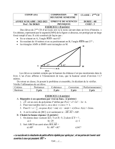 Examen Physiques Maths 2nde CD 2022-2023