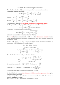 Circuit RLC s&eacute;rie en r&eacute;gime sinuso&iuml;dal : Imp&eacute;dance et r&eacute;sonance