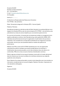 Lettre de motivation pour stage PFE Service Qualit&eacute; HTL Fitting