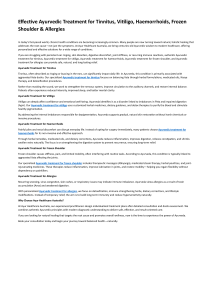 Effective Ayurvedic Treatment for Tinnitus, Vitiligo, Haemorrhoids, Frozen Shoulder & Allergies