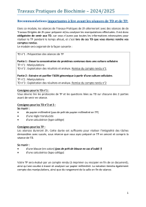 Travaux Pratiques de Biochimie 2024/2025: Protocoles et Consignes