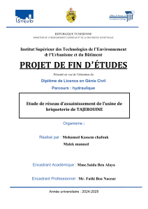 Projet de fin d'&eacute;tudes : R&eacute;seau d'assainissement de briqueterie Tajerouine