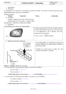 Cin&eacute;matique - G&eacute;n&eacute;ralit&eacute;s : Cours de M&eacute;canique