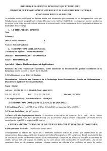 Annexe descriptive au dipl&ocirc;me Master Math&eacute;matiques et Applications