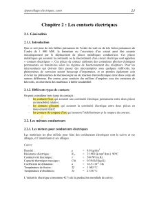 Cours : Contacts &eacute;lectriques en appareillages &eacute;lectriques