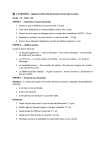 Examen : Hygi&egrave;ne & S&eacute;curit&eacute; alimentaire (Terminale Cuisine)