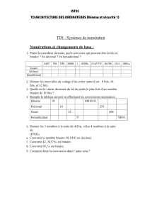 TD Architecture des Ordinateurs : Syst&egrave;mes de Num&eacute;ration
