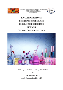 Cours de Chimie Analytique - Licence 1 Biochimie