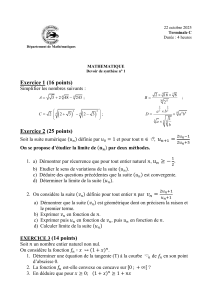 Examen de synth&egrave;se en math&eacute;matiques : Suites, fonctions et calcul