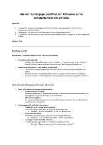 Atelier : Langage positif et comportement des enfants