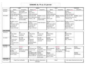 Emploi du temps scolaire semaine 19-23 janvier