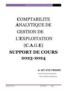 Support de cours Comptabilit&eacute; Analytique et Contr&ocirc;le de Gestion