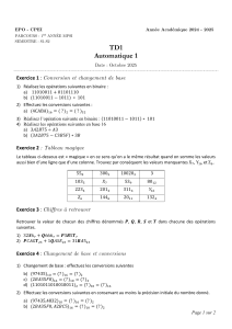 TD1 Automatique 1 : Exercices sur la conversion de base, alg&egrave;bre de Boole, etc.