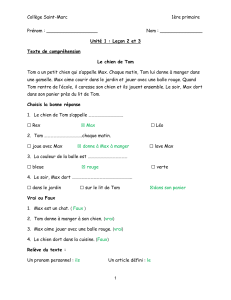 Feuille de travail fran&ccedil;ais 1&egrave;re primaire : Compr&eacute;hension & Vocabulaire
