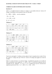 Corrig&eacute; d'examen d'optimisation Master I