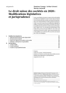 Droit suisse des soci&eacute;t&eacute;s 2020 : Modifications l&eacute;gislatives et jurisprudence