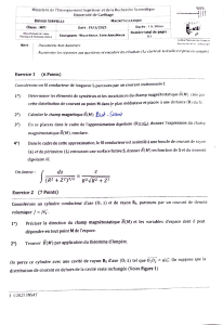 Devoir Surveill&eacute; de Magn&eacute;tostatique - Universit&eacute; de Carthage