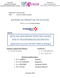 Rapport de projet de fin d'&eacute;tude : R&eacute;glage des protections HTB et transformateurs HTB-HTA au poste 90/33kV KMS