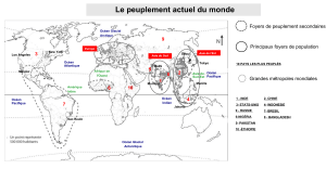 Carte du peuplement mondial actuel