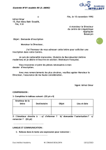 Contr&ocirc;le N&deg;01 mod&egrave;le 05 (3. AESC) : Lettre de demande d'inscription et exercices