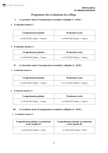 Programme d'&eacute;valuations du coll&egrave;ge SAIN 2023