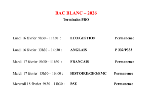 BAC Blanc 2026 Exam Schedule for Terminales PRO